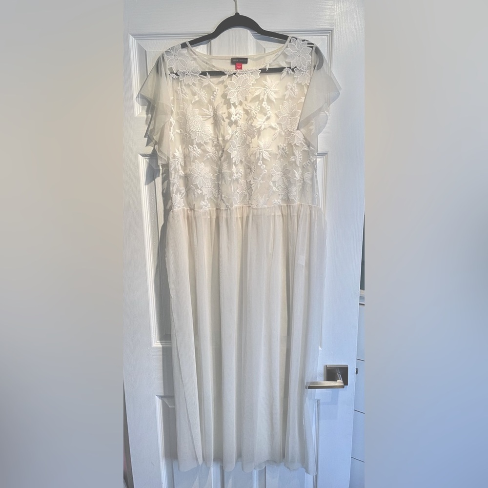 Vince Camuto white sheer dress